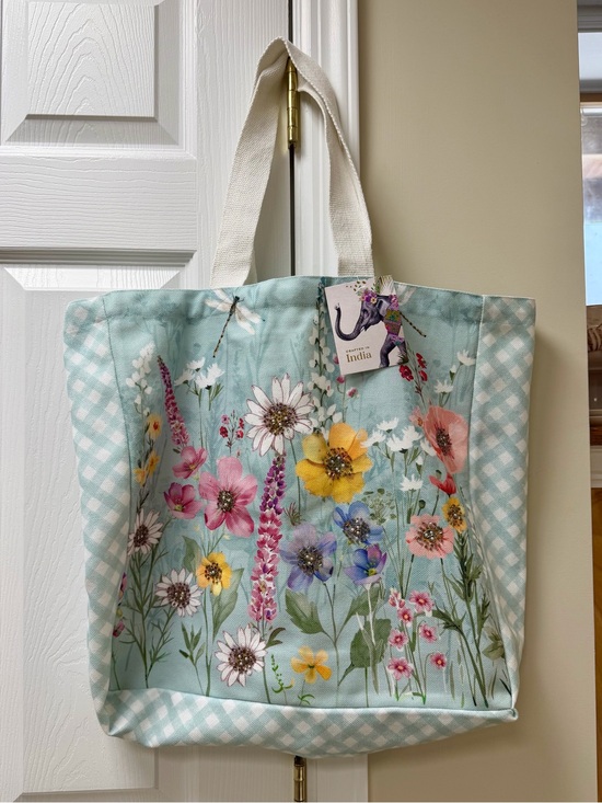 Handbags - Floral Meadow Canvas Tote Bag – Pastel Blue